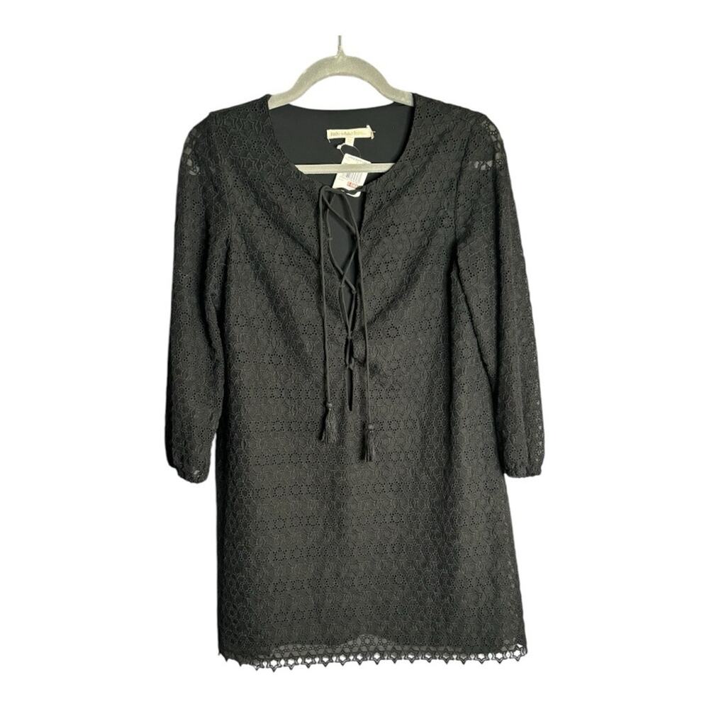 Little White Lies Black Eyelet Long Sleeve Dress With Lace Up & Tassels XS